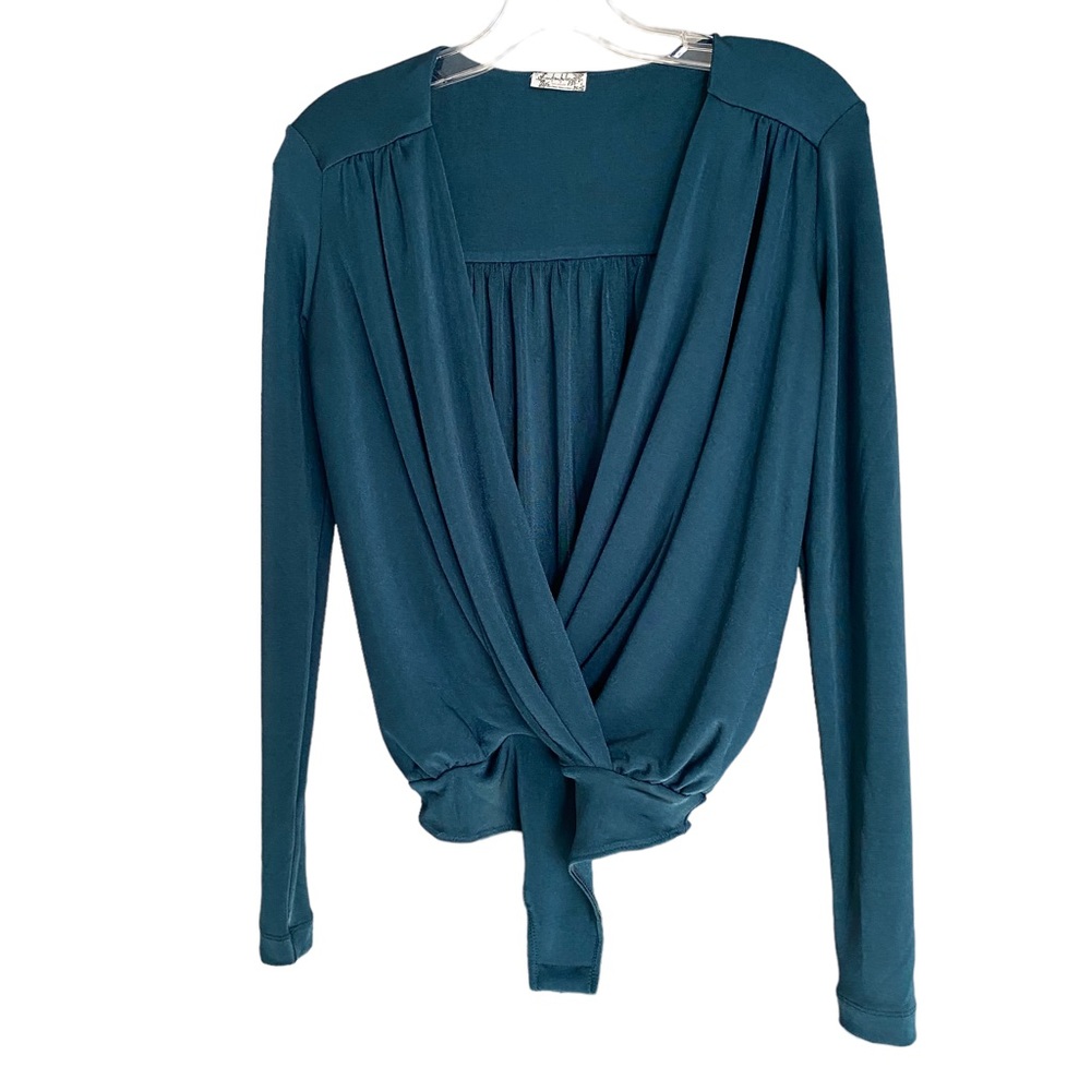 Free People emerald teal green plunge long sleeve body suit. NWOT XS